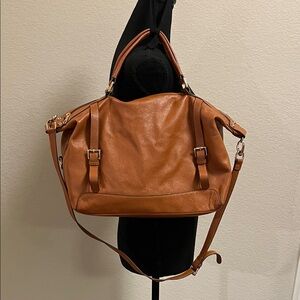 Oradelphe Cognac Pebbled Leather Satchel Crossbody Bag